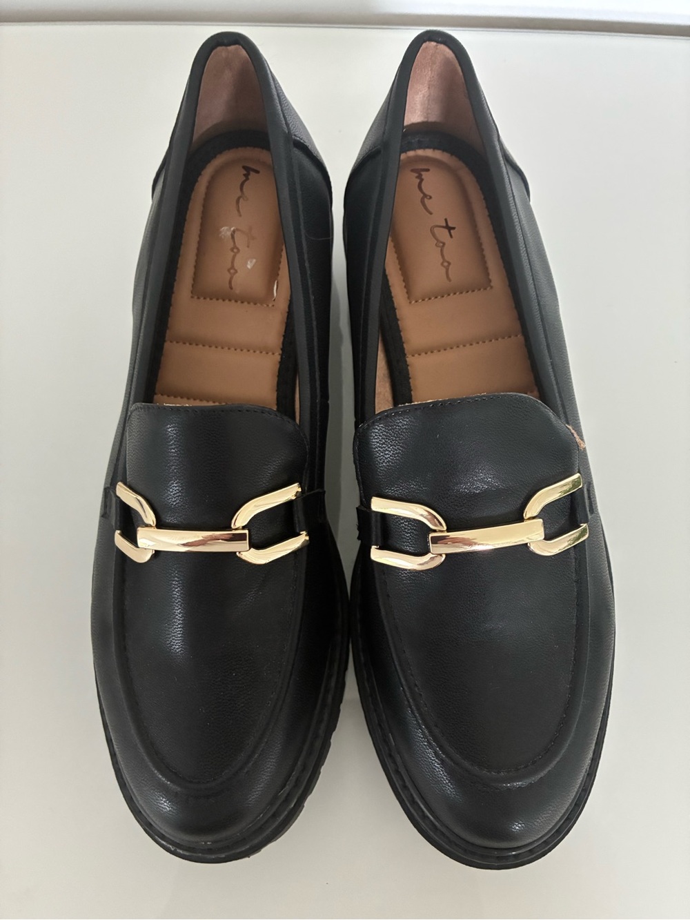 ME TOO Loafers Women Silver Chain Black US Size 10 NWOB